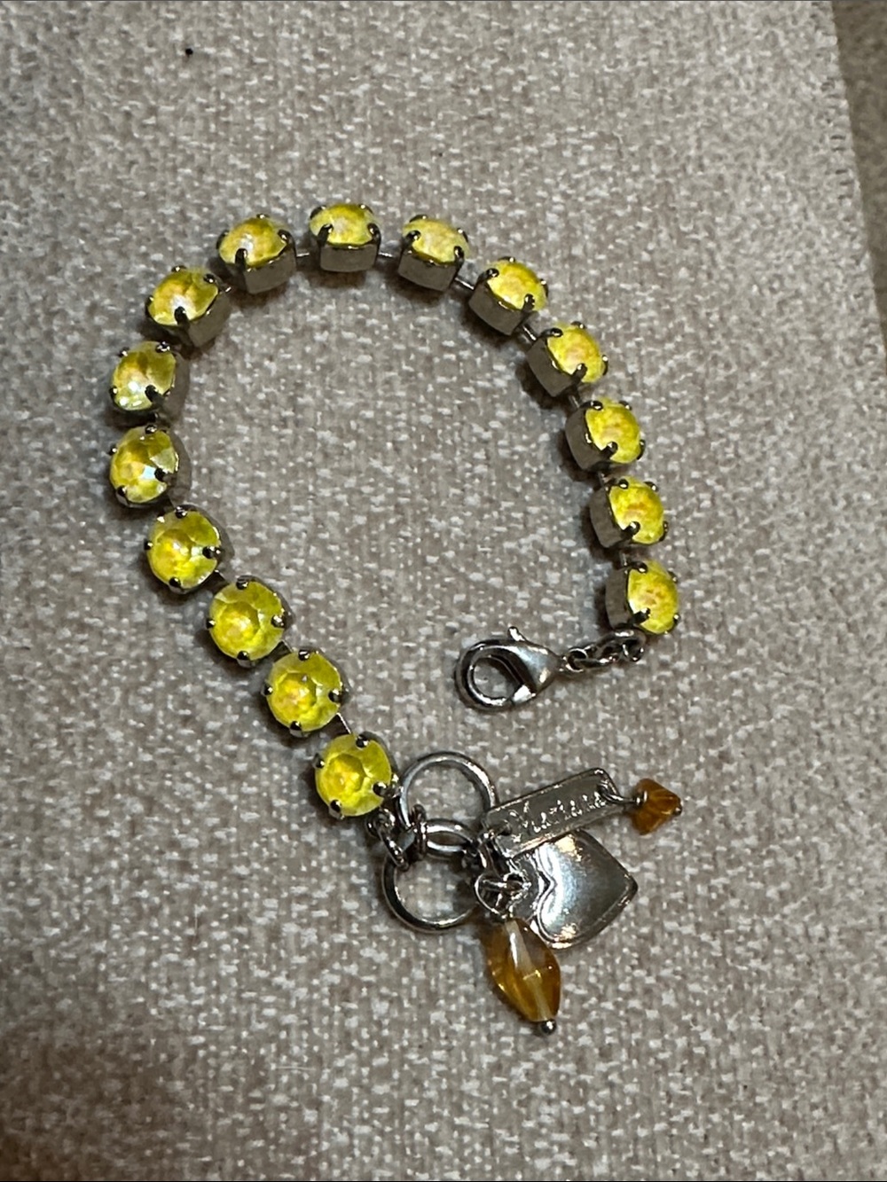 Mariana Yellow Crystal Bracelet with Silver Charms